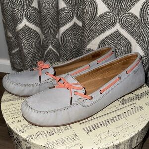 Sebago Grey Leather Harper Tie Boat Shoes Size 11